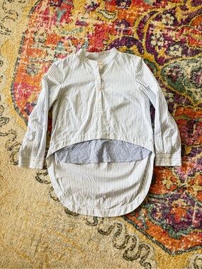 Veronica Beard Striped High-Low Button Blouse